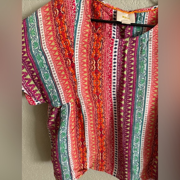 Anthropologie Maeve Milla Multicolor Striped Colorful Short Sleeve Top Size M - Picture 4 of 9
